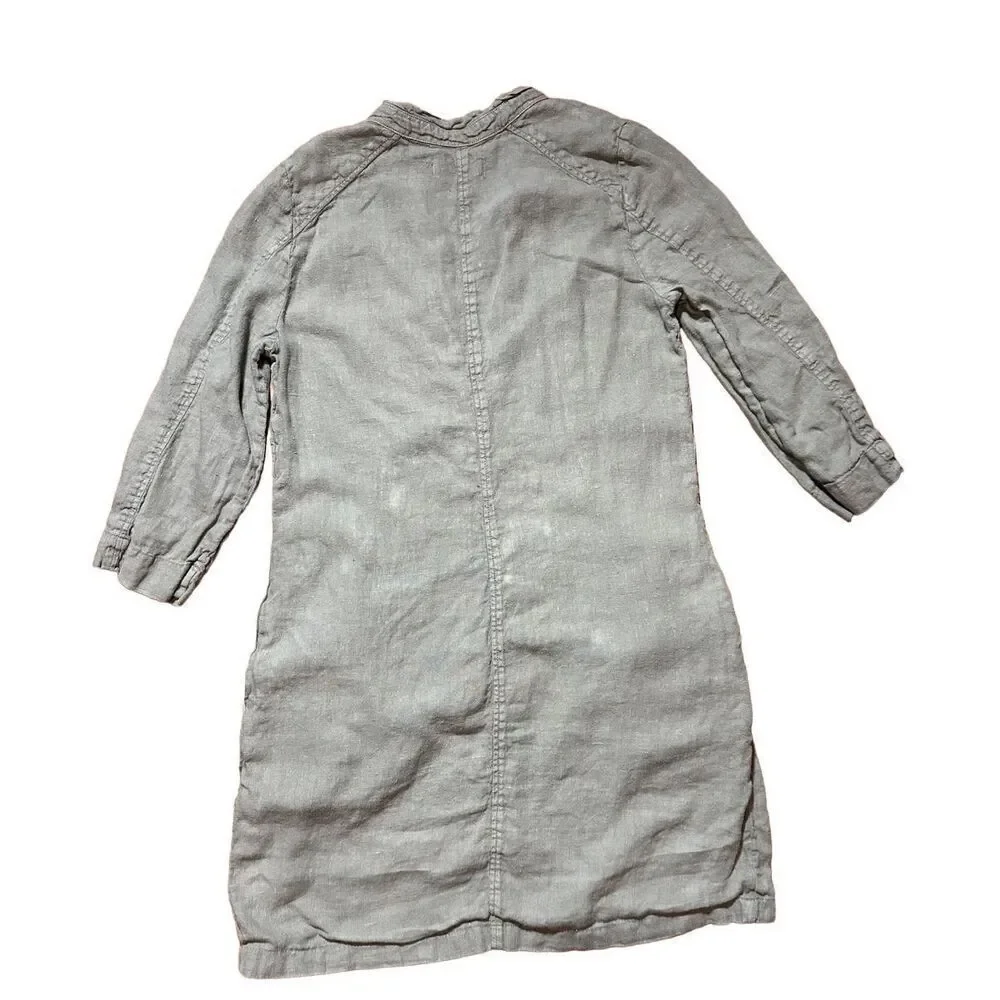 Backstage by OSKA Olive Green 100% linen‎ dress pockets cottage prairie sz S